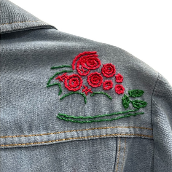 Vintage Hand Embroidered Denim Shirt Jacket Size Large Estimated - Picture 10 of 12